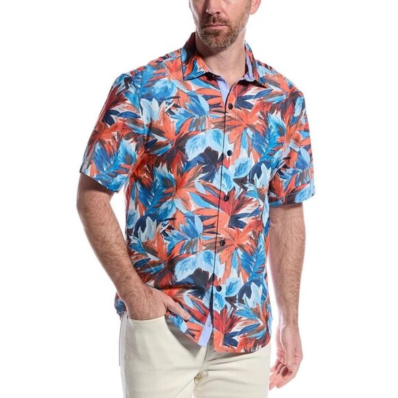Tommy Bahama Coconut Point Firecracker Fronds Camp Shirt Men's Medium Poppy Red